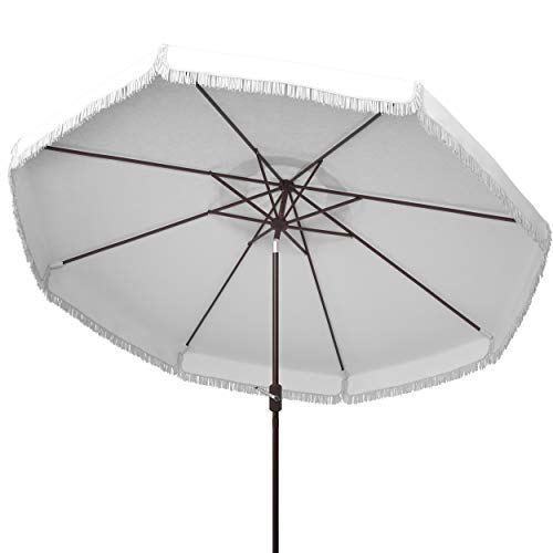 Safavieh Pat8108C Outdoor Milan Fringe White 11-Foot Round Crank Uv Protected Umbrella #TOP2