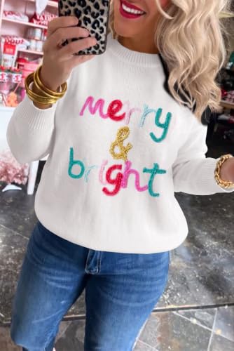 Image of LEMAFER Women 2026 Merry Christmas Round Neck Sequin Letters Sweater Casual Solid Slogan Long Sleeve Pullover Sweatshirt Tops
