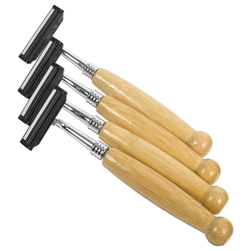 NUOBESTY 4 Maquinillas de Afeitar de Seguridad para Hombre con Mango de Bambú, Acero Inoxidable, Diseño Ecológico, Afeitadora Manual Duradera para Barba y Cuerpo, Uso Diario y Viaje