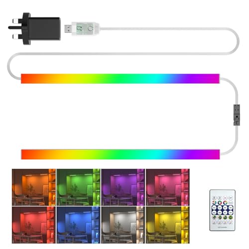 RGB LED Strip Light Bar, Ambient RGB Gaming Lights, RGB Under Monitor Light for Gaming Setup Cabinet Kitchen Lights, Cupboard, Desk, Display, Dymnamic Color,12 Inch, 2 Pack