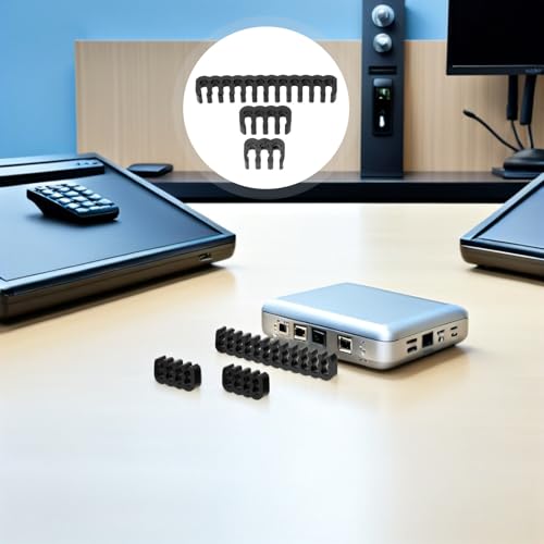 24 piezas organizador de cables plástico con peines para escritorio, soporte de cables negro de PP para gestión de cables bajo escritorio y uso doméstico miniatura 7