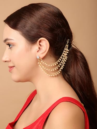 Image of Shining Diva Fashion Stylish Fancy Bahubali Pearl Ear Chain Traditional Earrings For Women & Girls (16083er)