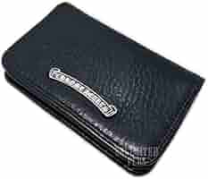 マ*ロ様 CHROME HEARTS 黒レザー 二つ折り財布 カードポケット付き クロムハーツレザーカードケース#2 3ポケット ブラック ヘビー