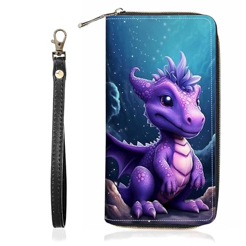 BWOOLL Cute Blue Little Dinosaur Print Wallet for Women Large Capacity Wallet Credit Card Holder PU Leather Zipper Clutch Purse Phone Wallet