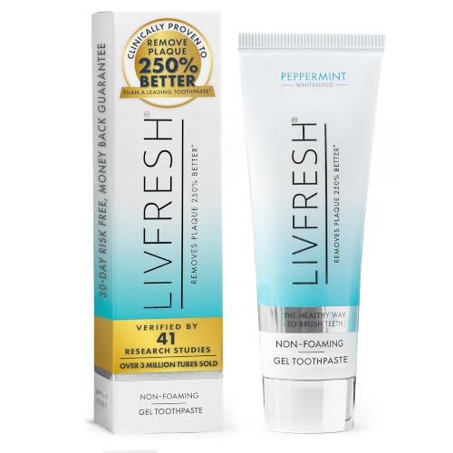 Image of LIVFRESH Toothpaste Gel, Clinically Proven to Remove Plaque 250% Better, Does Not Irritate Gums, Reduces Tartar Buildup, Peppermint