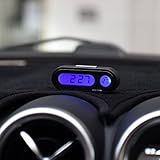 FOLCONROAD Car Dashboard Clock Adjustable Auto Thermometer Vehicle Temperature Gauge with LED Backlight 12/24 Hours -20℃ to 50℃ Black Without Battery,only in Celsius NOT Changed to Fahrenheit
