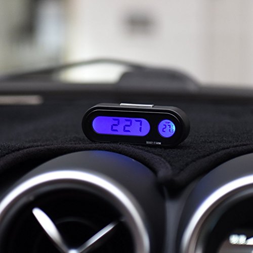FOLCONROAD Car Dashboard Clock Adjustable Auto Thermometer Vehicle Temperature Gauge with LED Backlight 12/24 Hours -20℃ to 50℃ Black Without Battery,only in Celsius NOT Changed to Fahrenheit