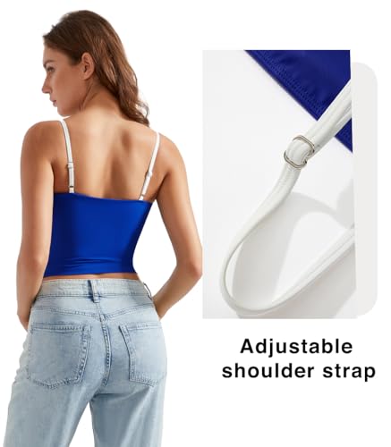 Image of OMKAGI Womens Workout Tank Tops Adjustable Strap Longline Sports Bra Padded Sleeveless Top