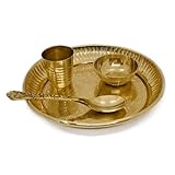 ❁ Contenu de l'emballage : Ensemble Pooja Thali (1 assiette, 1 cuillère, 1 verre, 1 katori)