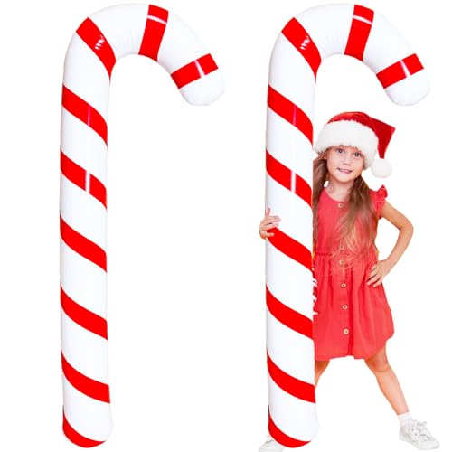 2 Pcs 5 Ft Inflatable Christmas Candy Canes Swimming Pool Floats Large Blow up Candy Canes Balloons for Christmas Birthday Party Decorations Xmas Indoor and Outdoor Winter Summer Holiday Celebration