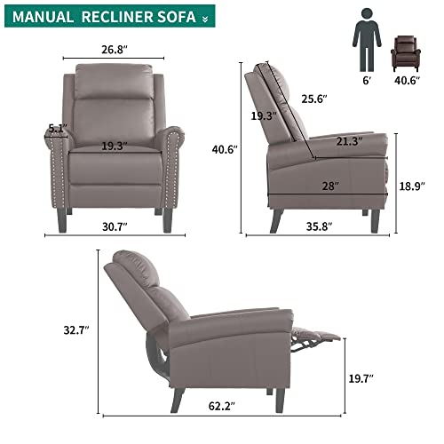 Yitahome Leather Recliner Chair, Push Back Recliner With Comfortable Arms And Back, Accent Chair Single Sofa Adjustable For Living Room, Home Theater Seating, Brown #TOP1