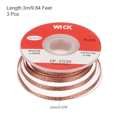 Image of MECCANIXITY Solder Wick Braid No-Clean Desoldering Wick Braid 0.08 Inch Width 10 Feet Length for Remove the Solder Electrical Components 3 Pack