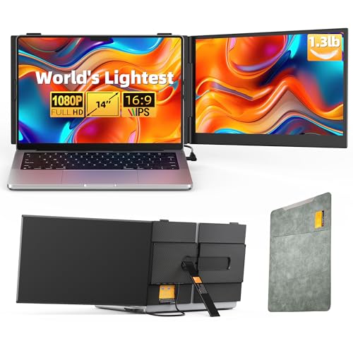 Image of 14 inch Dual Laptop Screen Extender - Upgraded Ultra Thin Portable Monitor for Laptop, FHD 1080P Lightweight Travel Display for 13-17.3 inch Laptop, Plug & Play USB-C /HDMI, Extended Screen for Mac /Windows