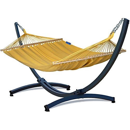 Potenza Outdoor Stabhängematte Hängematte mit Gestell für 2 Personen I 100% Baumwolle Merida Doppelhängematte XXL 215x160, 200kg I Hängemattengestell 350kg, wetterfest