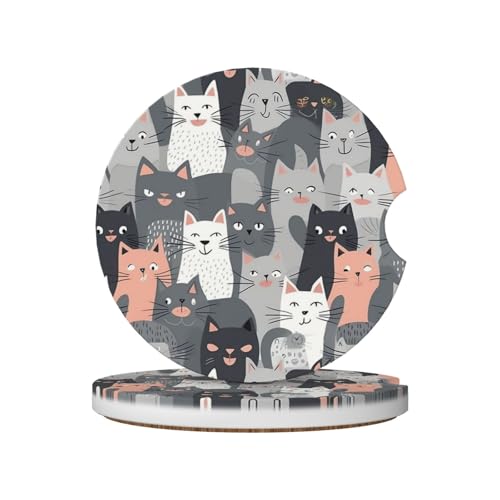 Set de 2 posavasos de cerámica para auto con diseño de gatos grises miniatura 1