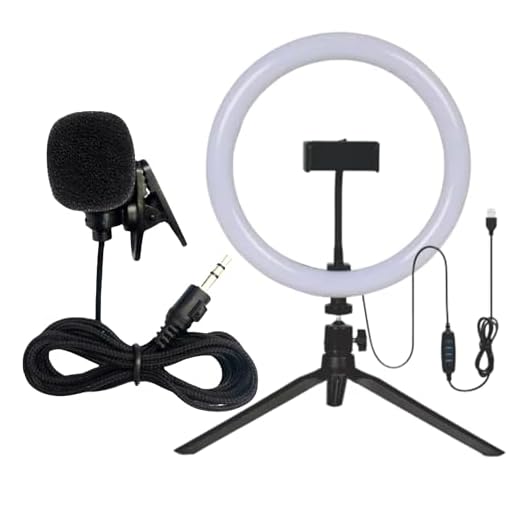 Kit Gravação Ring Light 8'' Com Suporte Celular + Microfone De Lapela Para Celulares E Computadores P2
