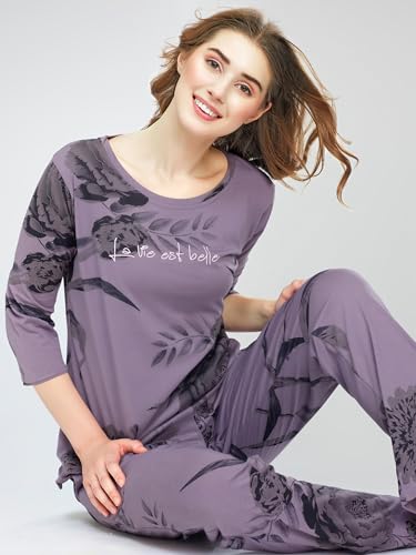 Image of ZEYO Night Suit for Women's Printed Cotton Night Dress of Top and Pajama Set (Available in Plus Size)