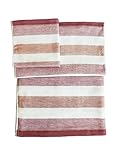 IPPINKA Senshu Japanese Towel, Ultra Soft, Quick-Drying, Two-Tone Stripes, Red (Set of 3 Towels)