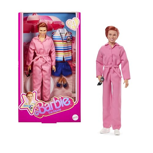 Barbie La película Allan Muñeco Coleccionable de Michael Cera con 2 Conjuntos Intercambiables, Incluye un Mono Rosa y un Conjunto de Playa de Rayas Azules con Gafas de Sol, JBJ42