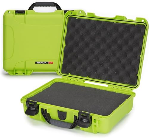 NANUK 910 Hard Case with Customizable Cubed Foam, IP67 Waterproof, Dustproof and Impact Resistant, 14.3” x 11.1” x 4.7”, Rugged Construction for Ultimate Protection, Made in Canada – Lime