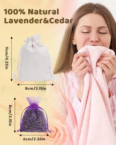 Image of 52 Pack Cedar Chips and Natural Dried Lavender Sachets Bags - Stop Clothes Damage, Cedar and Lavendar Home Fragrance for Drawers and Closets