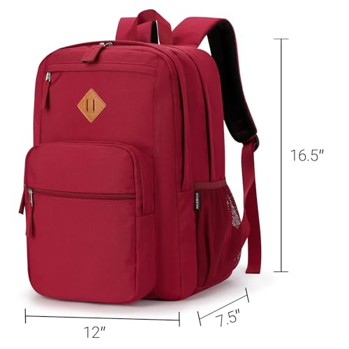 ZORFIN 26L Backpack for School, College, and Travel: Water Resistant Bookbag with 8 Compartments - Russet Red