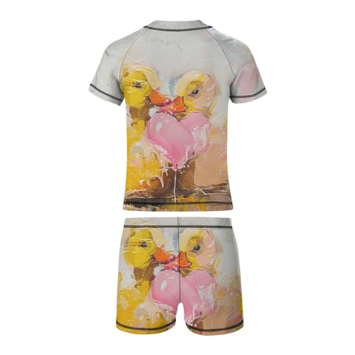 Yellow Ducks and Pink HeartChildren's Casual Swimsuit Set - Simple and Versatile7-9Y（120cm）3