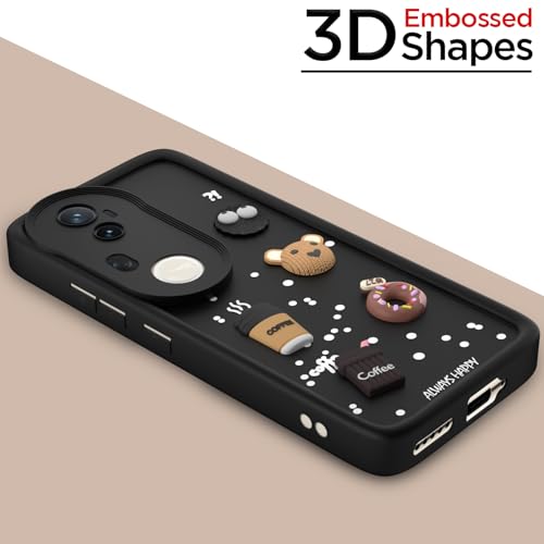 Image of Pikkme Back Cover for Vivo T4 Ultra 5G | Cute Fun Cartoon 3D Bear Silicone Full Body Protection Bumper Case (Black)