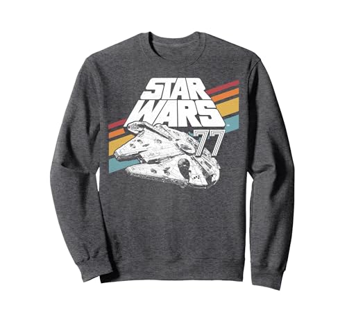 Image of Star Wars Millennium Falcon '77 Retro Stripes Poster Sweatshirt, Adult Unisex, Dark Heather Grey, X-Large