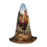 Design polyvalent : parfait pour une variété de costumes, y compris magicien, vampire, faucheuse, et plus encore. Cette cape à capuche imprimée coq sur bois dans les terres agricoles est un ajout essentiel à votre garde-robe d'Halloween et de cosplay.