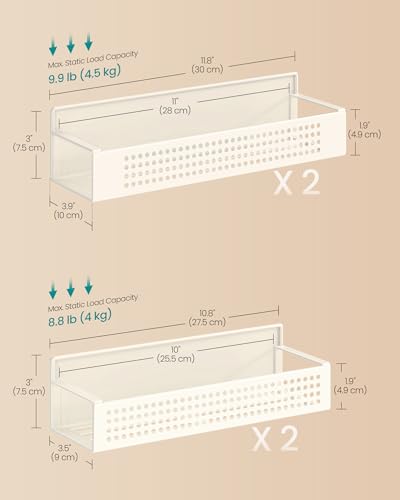 Image of SONGMICS Strong 4 Pack Magnetic Spice Rack for Refrigerator, Kichen Magnetic Shelves for Microwave, Washing Machine, Spice Organizers, No Drilling Needed, Cream White UKCS061W01