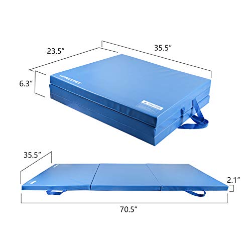 RitFit Upgraded TriFold Folding Thick Exercise Mat 6’x3’ with Carrying
