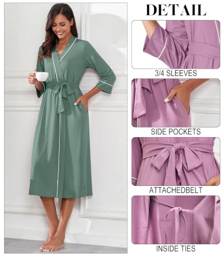Image of PrinStory Womens Robe Long Knit Bathrobe Lightweight Soft Robes Ladies Bath Robe