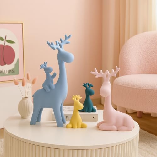 Image of Xtore Reindeer Family Modern Aesthetic Figurine for Home Decor | Satin Ceramic Build | Best Gift - (Pack of 4 Pieces, Multicolor)
