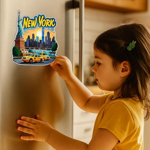 Image of Naxon New York Theme Souvenir Wooden Fridge Magnet - 3x3 Inch Stylish Refrigerator Magnet for Kitchen & Home Decor | Travel Souvenir Gift from USA | Fridge Decoration Magnet | Pack of 1