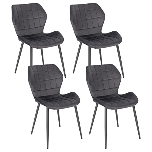 WOLTU Lot de 4 Chaises Salle à Manger, Scandinave, Cuisine, Salon, Assise Rembourrée, Velours, Gris Foncé/Noir, Pieds en Métal, BH356dgr-4