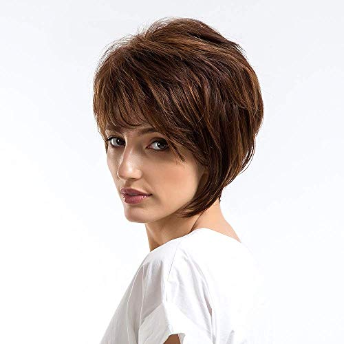 Perruque cheveux mélangés brune pour masquer la perte de cheveux avec frange - 4
