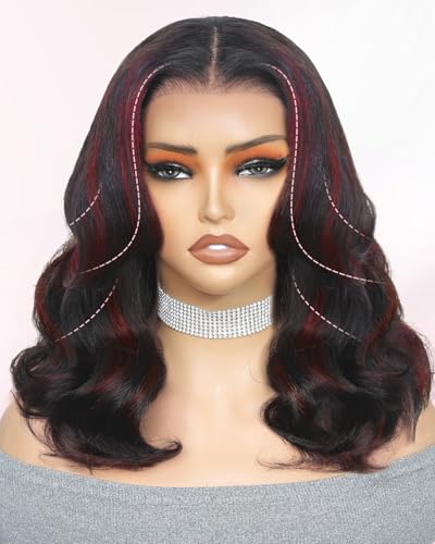 Highlight Burgundy Loose Body Wave Bob Wig Human Hair With