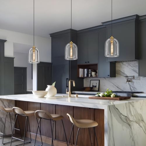 Image of Crystal Pendant Light Kitchen Island，Brass Hanging Pendants Lights