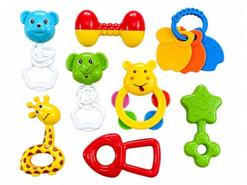 Image of 8 PCS Baby Rattle Toy Set for Newborn Babies (0-12 Months) | BPA Free Colorful Infant Rattles & Teethers | Educational Sensory Toys for Boys & Girls