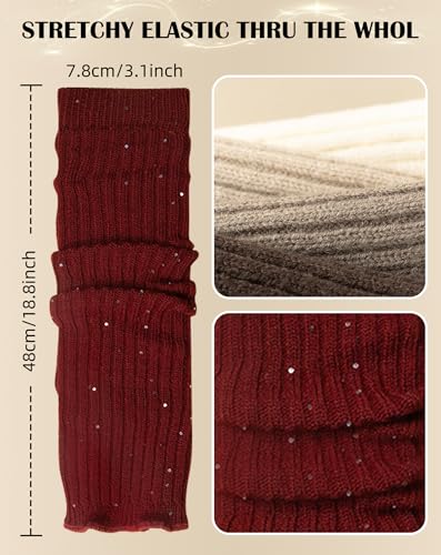 Image of Yawlsow Leg Warmers for Women Girls Y2k Knit Ruffle Leg Warmer Winter 80s with Sequins, Japanese Kawaii Harajuku Accessories