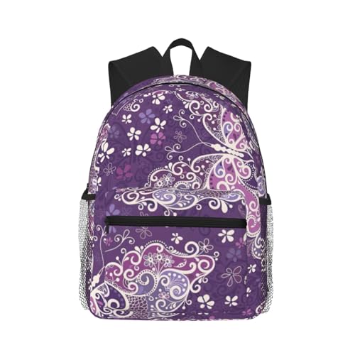 Sac à dos de voyage basique et imperméable motif papillons violets pour le travail