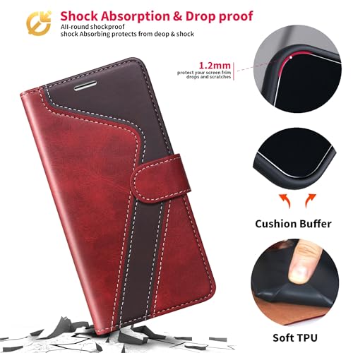 CIVICASE for iPhone 15 Wallet Case,Leather Flip Case RFID Blocking Credit Card Holder Folio Magnetic Stand TPU Shockproof Cover Compatible with iPhone 15 Red Brown by CIVICASE - Image 5