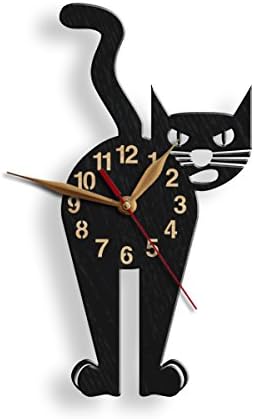 monastar Black Cat Wall Clock 12 or 18 inches Height, Custom Style, Decorative Clock, Wall Art Décor