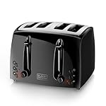 BLACK+DECKER 4-Slice Toaster, TR1410BD, Extra-Wide, 7 Shade Settings, Crumb Trays, Gloss Black