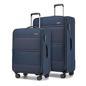 British Traveller 2-teiliges Gepäckset, Ultraleichter Stoff Koffer Set mit Mittelgroß Koffer und Groß Koffer, 4 Rollen Koffer Trolley mit TSA Schloss(Blau)
