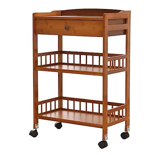 HUANGRUIHUA Carro de Cocina Carro Rodante De Bambú De 3 Niveles con Cajón Y Ruedas, Carro De Comedor Extraíble, Carro De Almacenamiento para Sala De Estar Y Cocina Carro Cocina con Ruedas(Bruin)