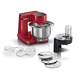 Praktische 3,8 l Schüssel aus Edelstahl: mit spezieller Innenform für optimale Teigzubereitung und für eine Verarbeitungsmenge von bis zu 2,4 kg Rührteig oder 1,7 kg Hefeteig.