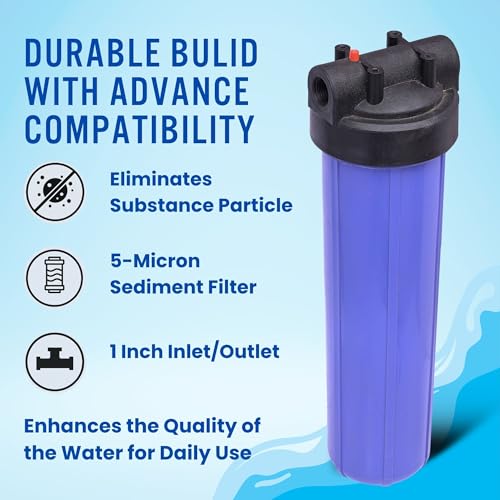 AMPEREUS All House Filter Set 20 Inch Jumbo Pre-Filter Housing + Jumbo Spun Filter 20" x 4.5" Dia 1 Inch Inlet & Outlet Size