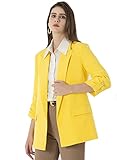 Beninos Womens Casual Long Blazers 3/4 Sleeve Open Front Blazer Jackets (713 Yellow, M)